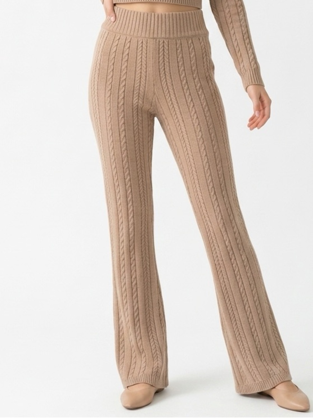 Harper Cable-Knit Flare Pants in Camel